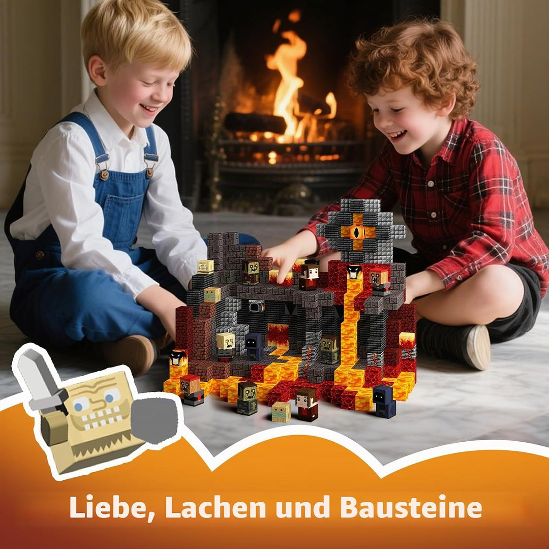 KIDCHEER Magnetische Blöcke für Kinder, 100 Teile – Fantasie-Blöcke-Set, Schwarz, Vulkan-Abenteuerbl