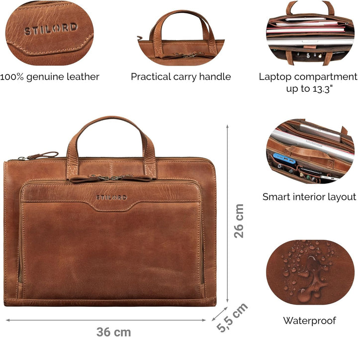 STILORD Silvano Echtleder Laptop Sleeve 13,3 Zoll Vintage Laptop Hülle Schmal Leder Reissverschluss