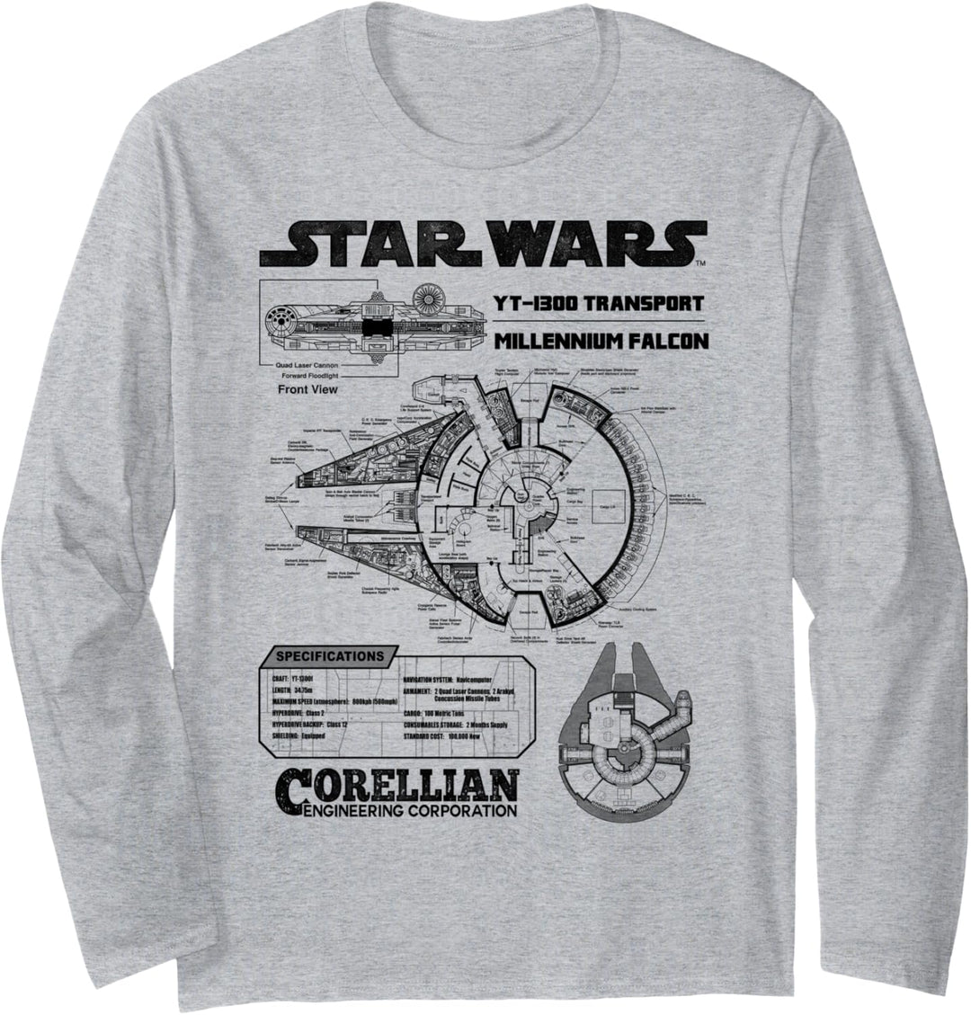 Star Wars Corellian Millennium Falcon Schematic Langarmshirt