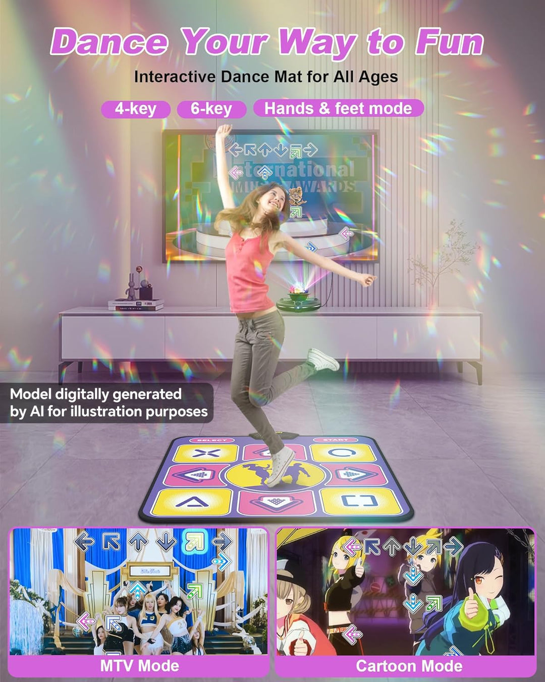 Tanzmatte - rutschfest Mit Kamera für TV, Kabelloser Controller, Spass Spiel für Kinder & Erwachsene