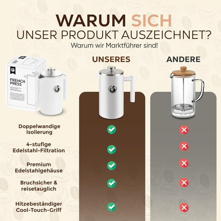 French Press Kaffeekanne aus doppelwandigem Edelstahl Schwarze Pressfilterkanne Französische Kaffeep