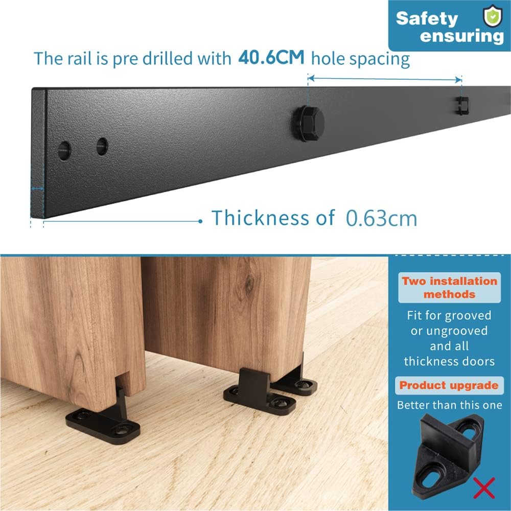 WINSOON 200CM/6.6FT Schiebetür Komplettset Bypass Doppeltür Schiebetürschiene Schiebetür, Schwarz Sc