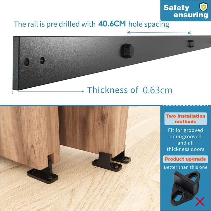 WINSOON 200CM/6.6FT Schiebetür Komplettset Bypass Doppeltür Schiebetürschiene Schiebetür, Schwarz Sc