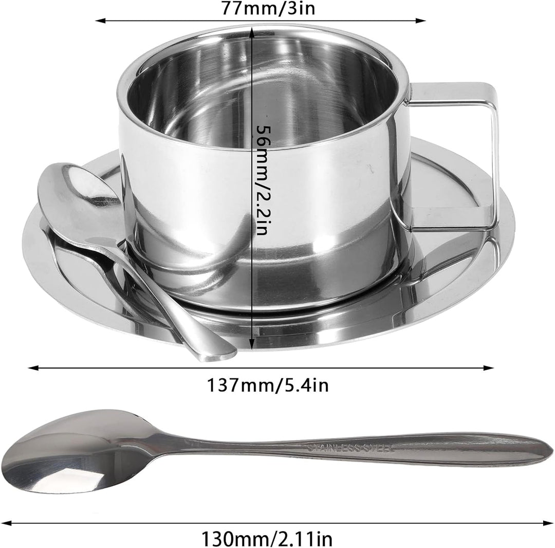 4 Stück Edelstahl Kaffeetassen Set 200ml Doppelwandig Kaffeetassen Metall Espresso Tasse Espressotas