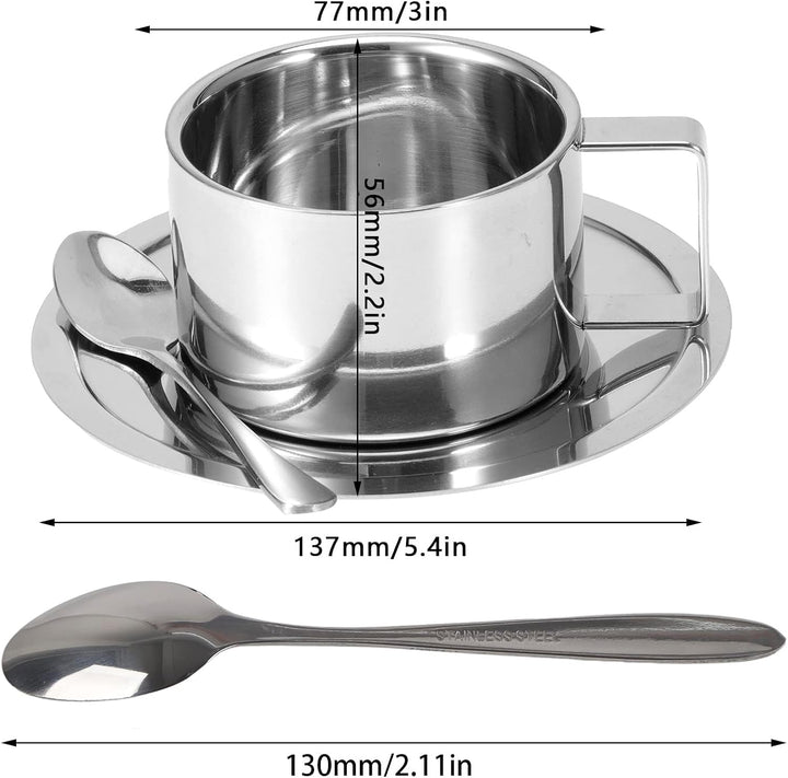 4 Stück Edelstahl Kaffeetassen Set 200ml Doppelwandig Kaffeetassen Metall Espresso Tasse Espressotas
