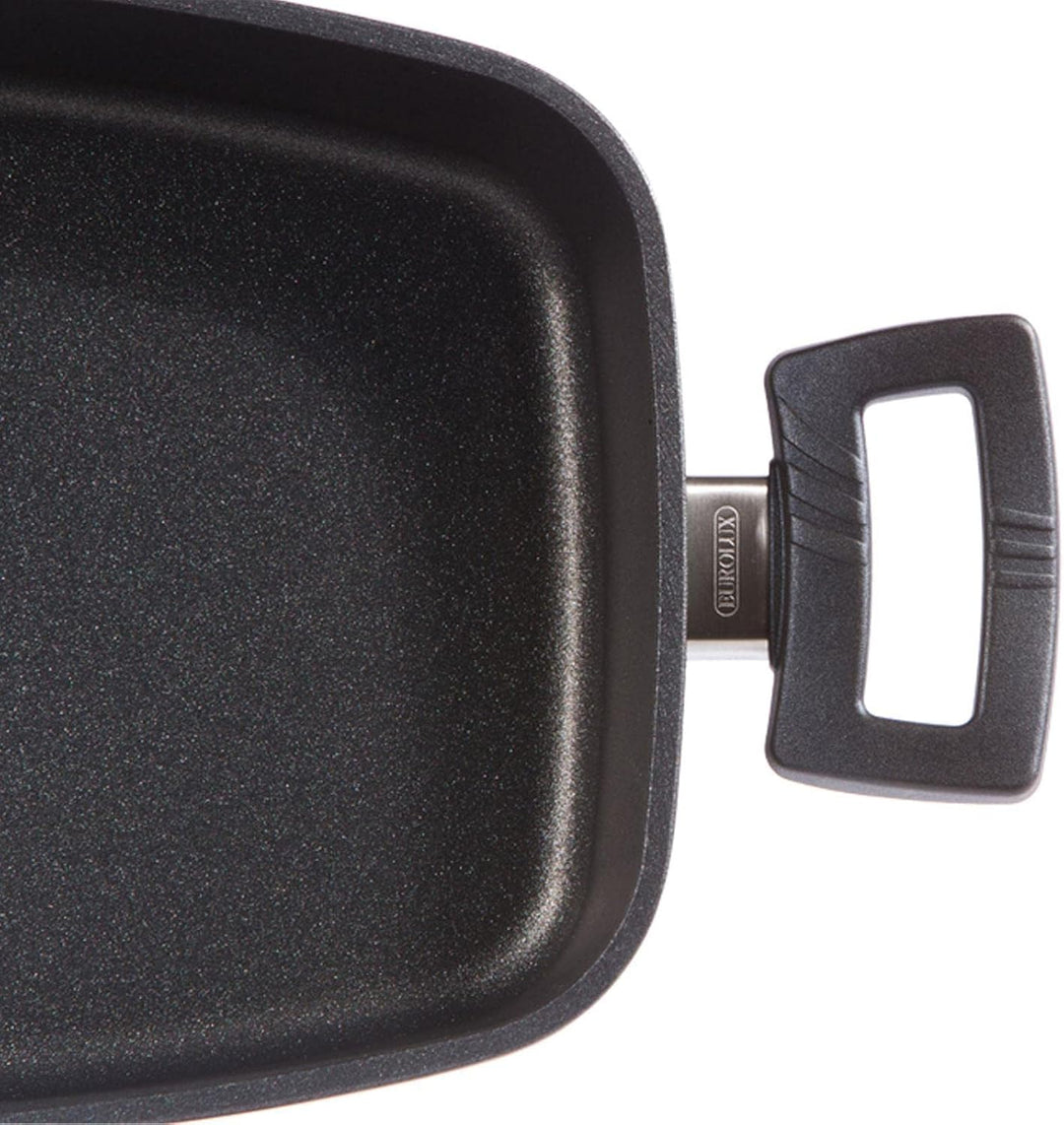 Eurolux Guss-Bräter Set mit Glasdeckel (Edelstahlrand) 33 x 22 cm - kleiner ofenfester Universal-Mul