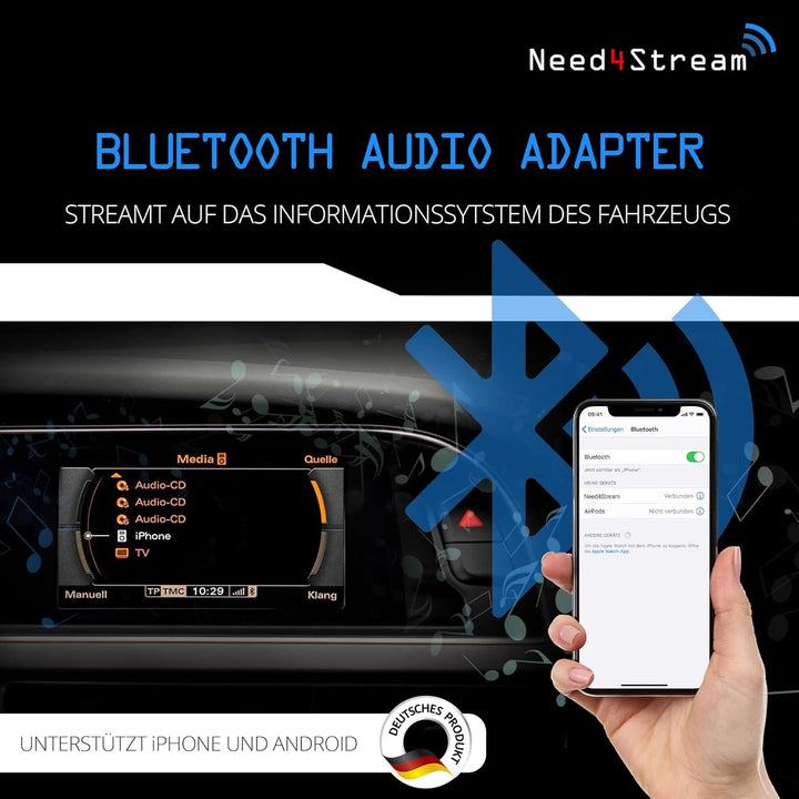 Need4Stream N4S300A V5.0 A2DP Bluetooth Audio Interface mit Titellisten, kompatibel mit Audi Music I