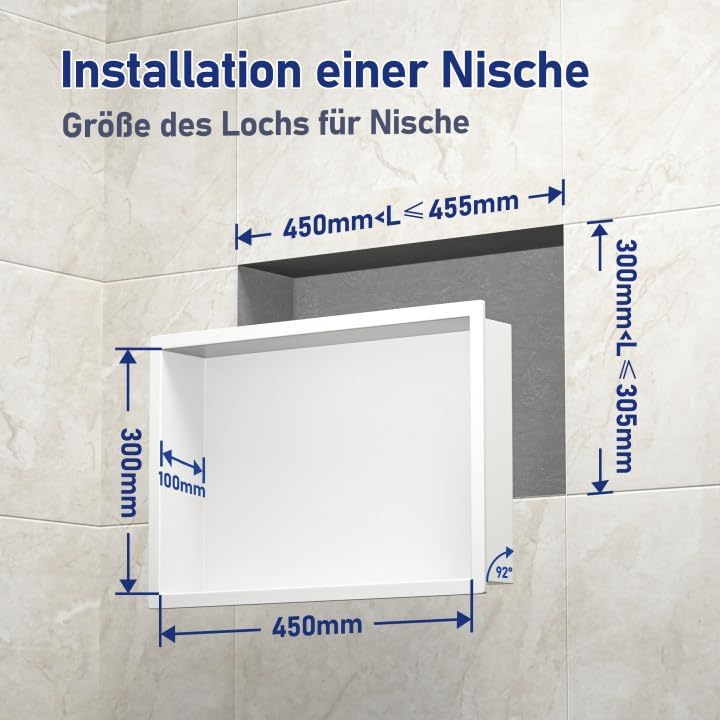 Bernkot Duschnische 304 Edelstahl 45 cm × 30 cm × 10 cm Wandnische Weiss für Badezimmeraufbewahrung