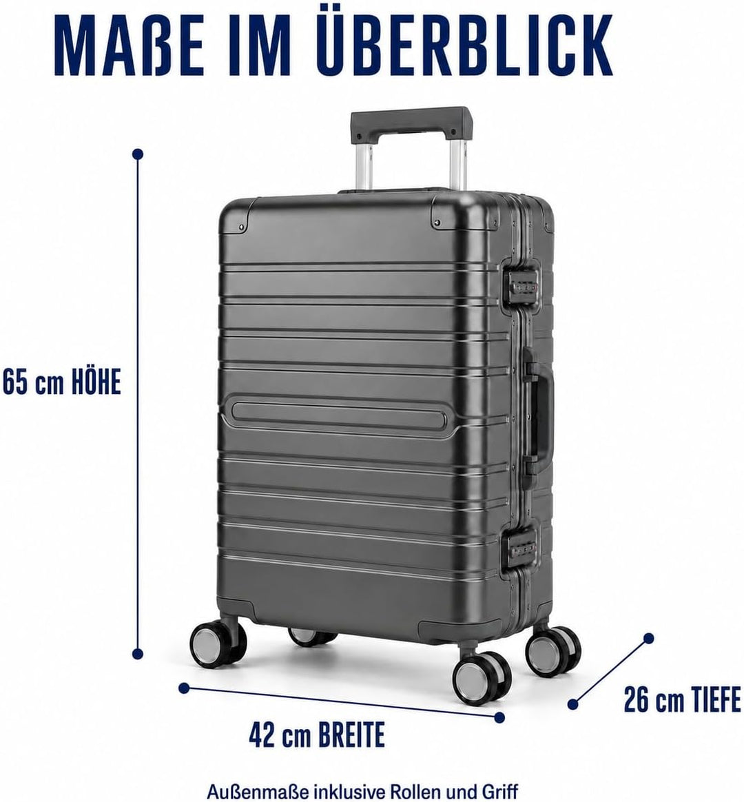Travelhouse Oslo Aluminium Koffer Reisekoffer Graphit Grau M-65cm Hartschalenkoffer Reisetrolley Sui