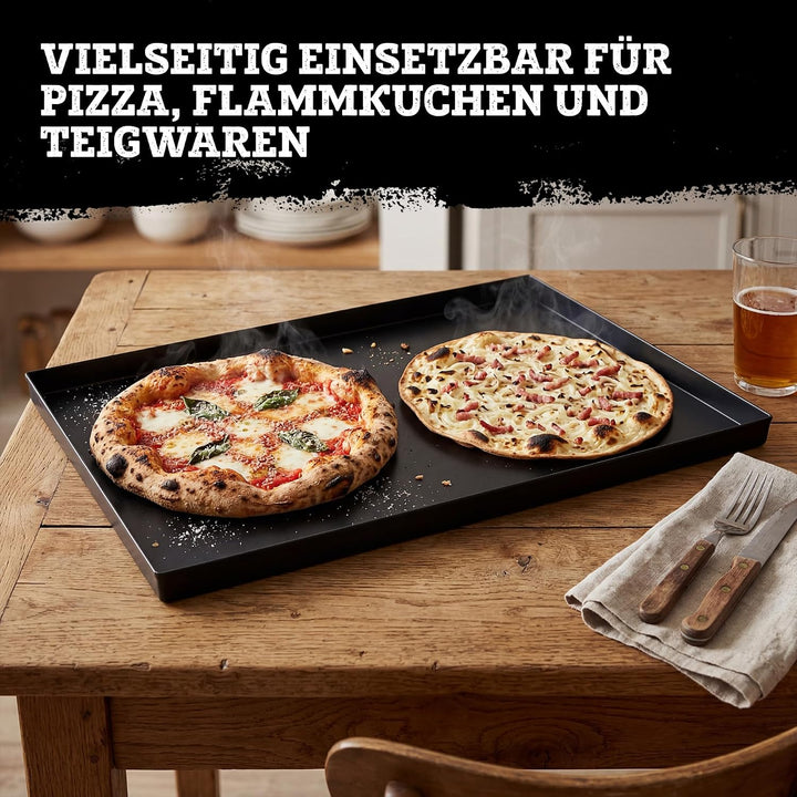 FMprofessional Pizzablech-Set 60x40 cm, eckige From ideal für Pizza, Backblech ist hitzebeständig bi