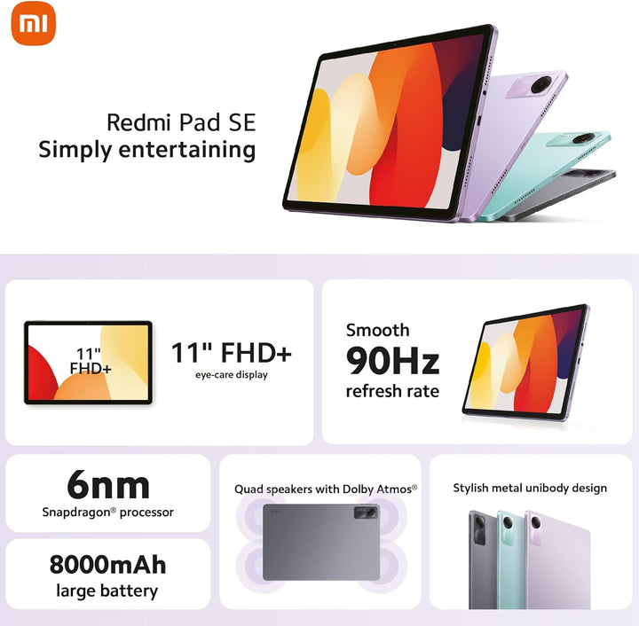 Xiaomi Redmi Pad SE Android Tablet, 11" FHD+Display, WiFi, 8000mAh Akku, MIUI 14, 4+128G(1TB TF), Vi