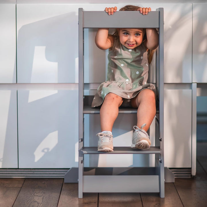TiSsi Lernturm, Entdeckerturm Montessori mitwachsend Buche- 100539, Storm Grey