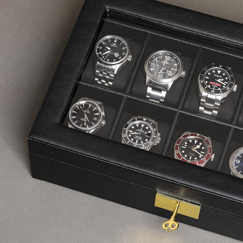 ROTHWELL Uhrenbox aus Leder mit 10 Fächern – Luxus-Uhrenetui, Veranstalter Uhrenaufbewahrung, Ultraw