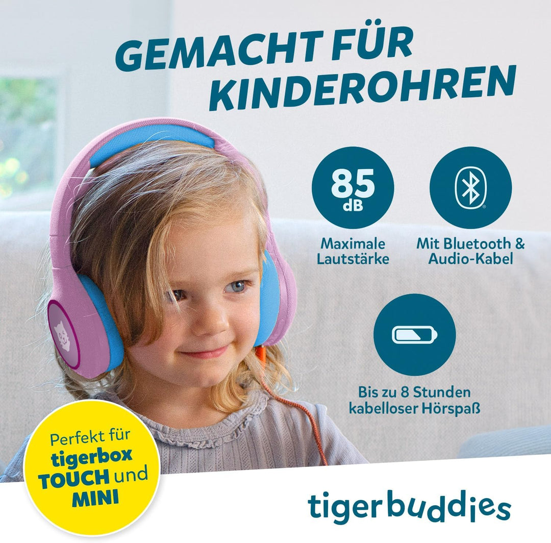 tigermedia tigerbuddies Bluetooth Kopfhörer Kinder | Faltbare Kinder Kopfhörer ab 4 Jahren | Mit Lau