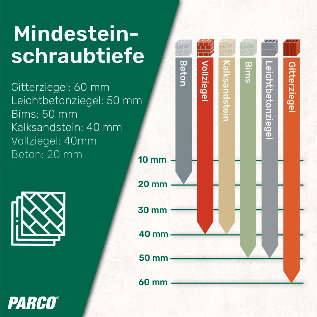 PARCO Fensterrahmenschrauben Universal 7,5x302 mm Senkkopf TX30 100 Stück 7,5 x 302 mm - 100 Stück,