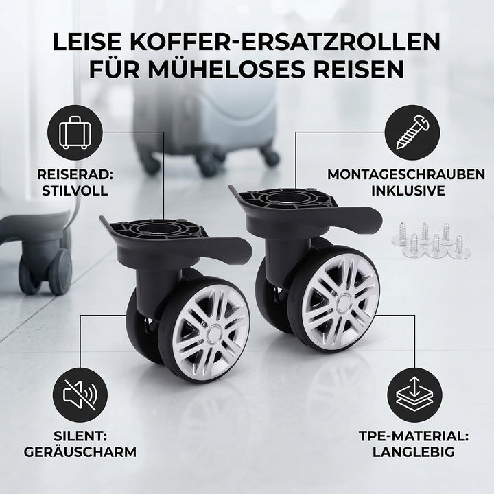 BAFOVY Modische Kofferrollen mit Mehreren Schrauben für die Installation, Rollen für Koffer nachrüsn