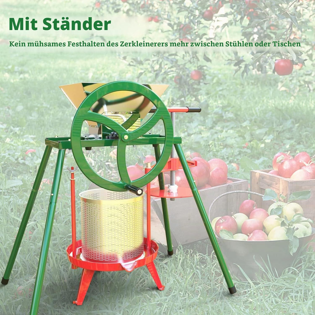 SQUEEZE master 7L Obstmühle Mit Ständer Obstmuser Obsthäcksler Beerenmühle mit Handkurbel mit Edelst