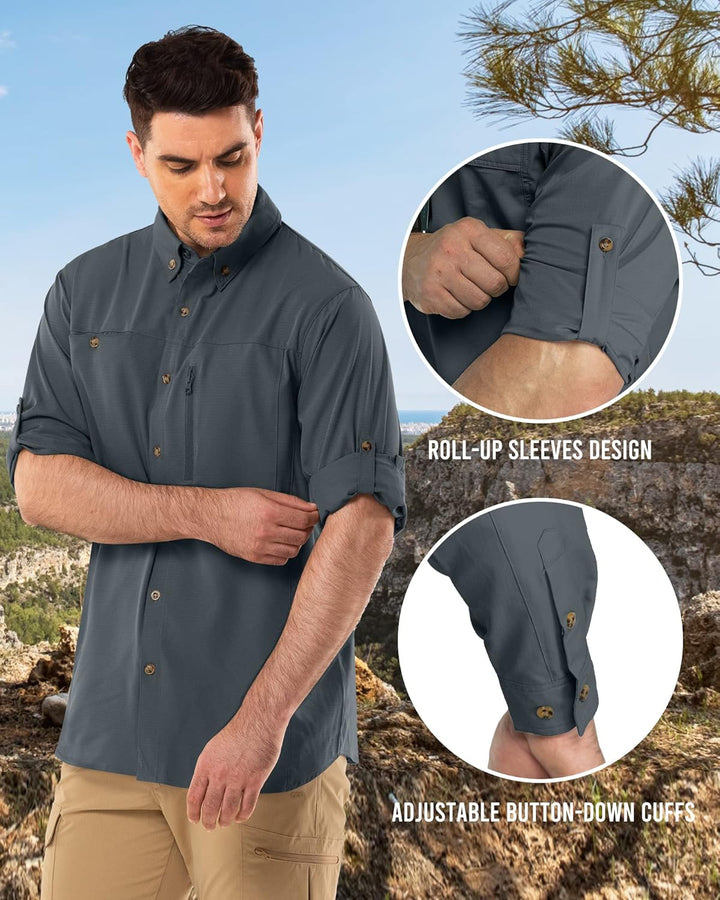 Herren Langarm Hemd Outdoor Hemd Männer Langarmhemd Schnelltrocknendes Leichtes Funktionshemd Atmung