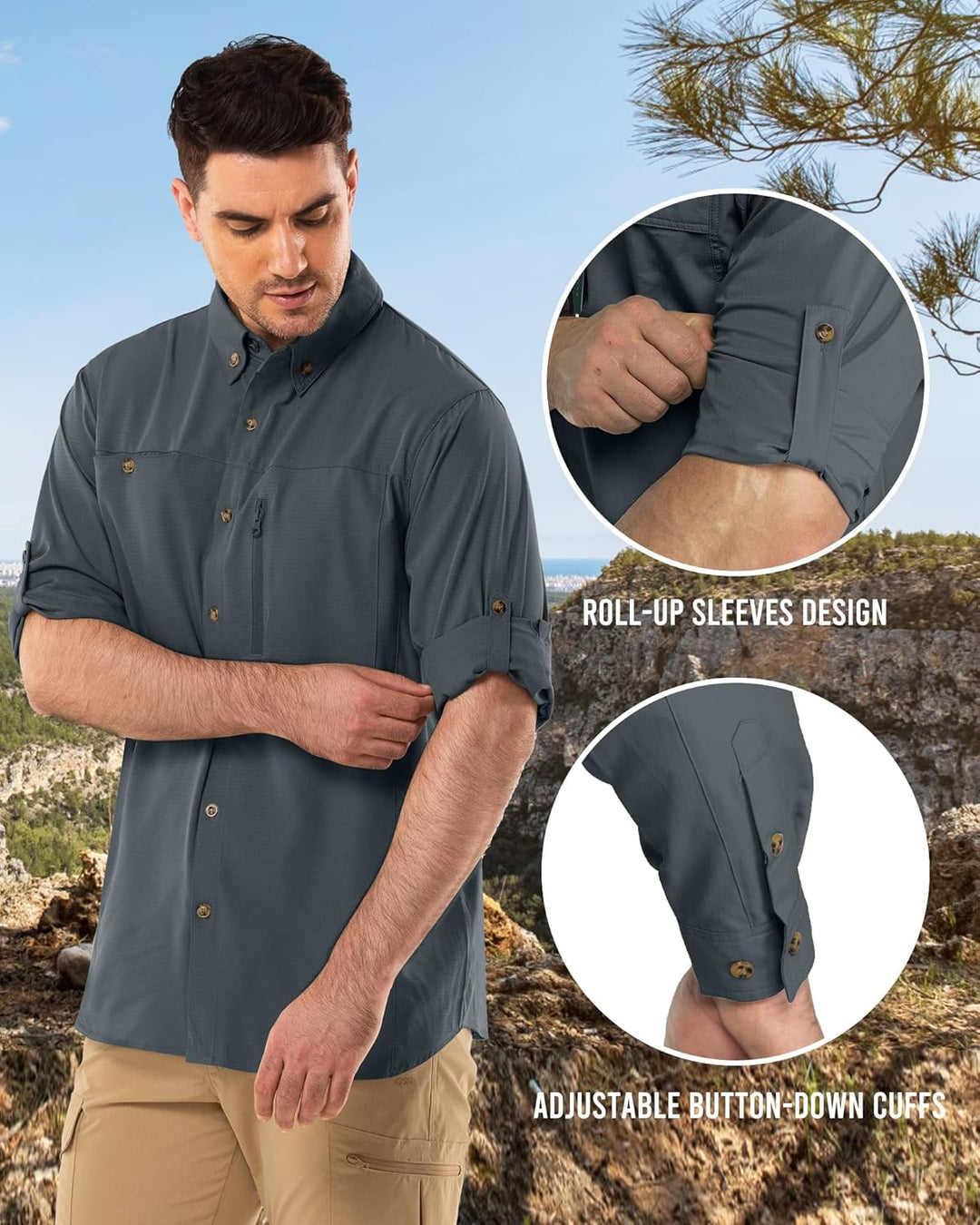 Herren Langarm Hemd Outdoor Hemd Männer Langarmhemd Schnelltrocknendes Leichtes Funktionshemd Atmung