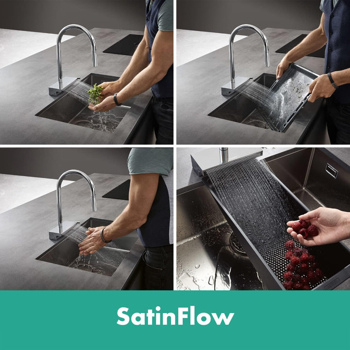 hansgrohe Küchenarmatur Aquno Select M81 (Wasserhahn Küche, Schlauchbox und Abtropfsieb, 360° schwen