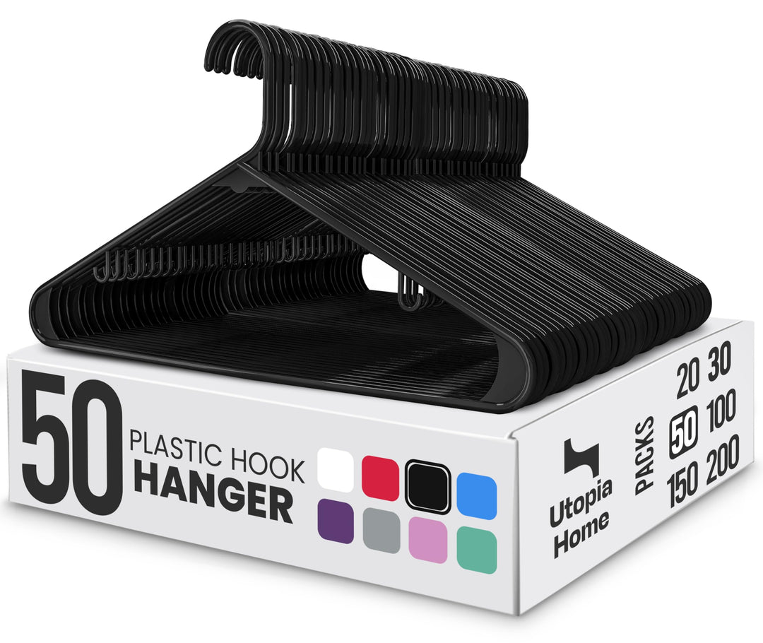 Utopia Home Graue Kunststoff-Kleiderbügel, 50 Packungen mit Haken – langlebige und stabile, platzspa