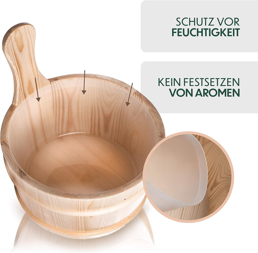 CozyNature® Sauna Eimer mit Kelle aus hochwertigem finnischen Kiefern-Holz | Sauna Zubehör, Saunaküb