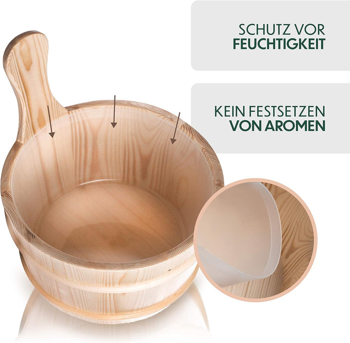 CozyNature® Sauna Eimer mit Kelle aus hochwertigem finnischen Kiefern-Holz | Sauna Zubehör, Saunaküb