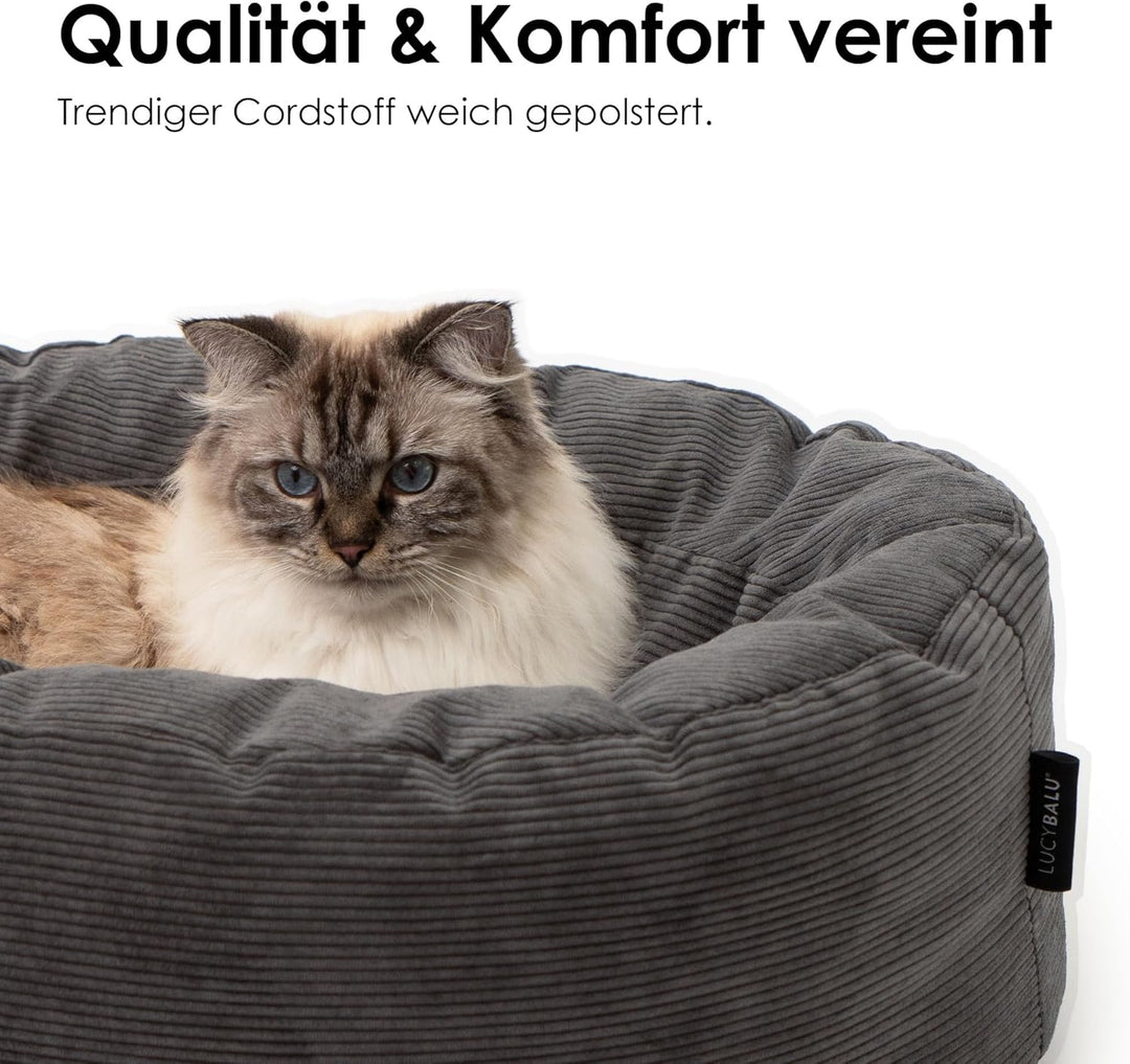LucyBalu DINGHY Waschbares Katzenbett für kleine & grosse Katzen | Schlafplatz | Katzenkissen | Flau