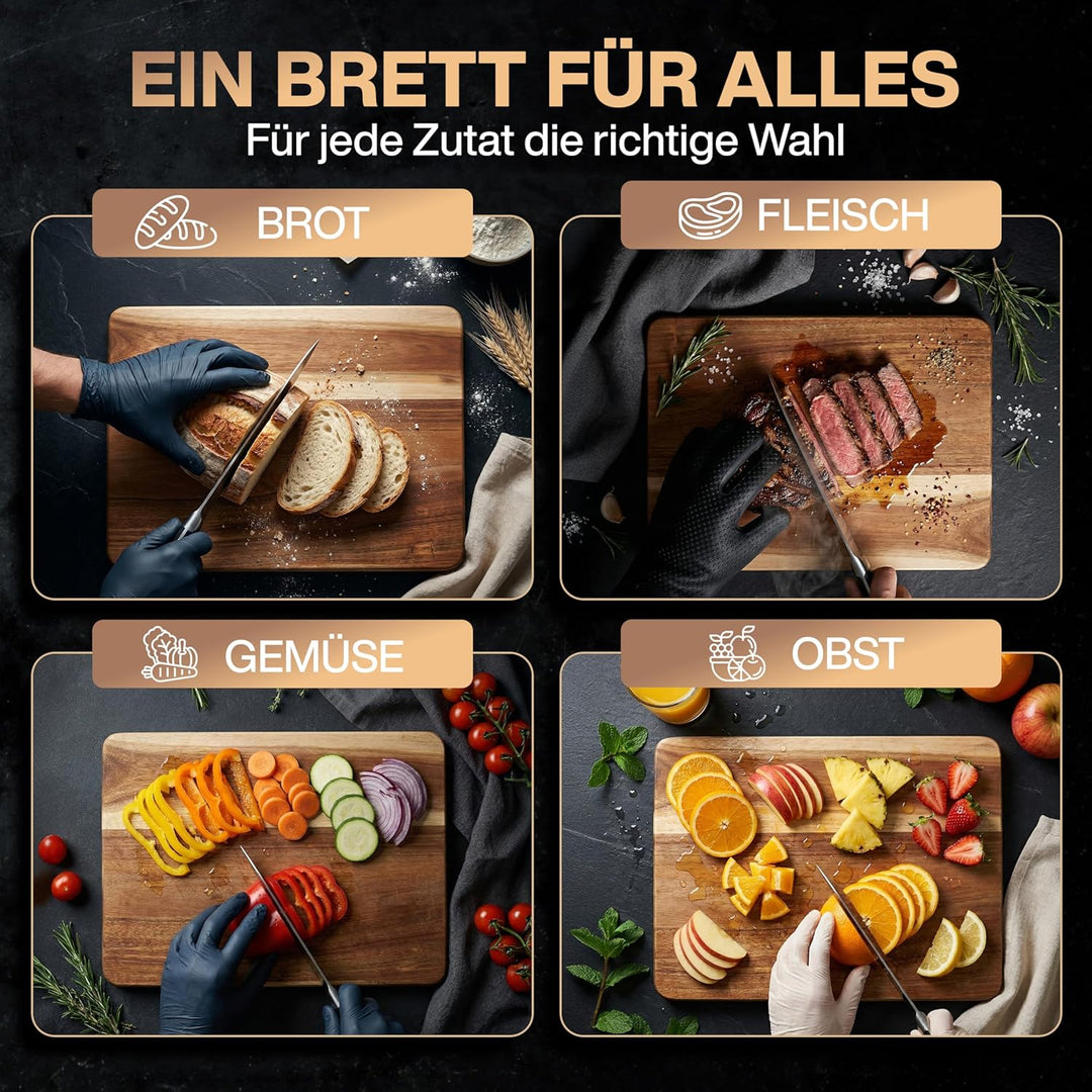 Premium Schneidebrett aus Akazienholz mit Saftrille - PERSONALISIERBAR - 40 x 30 x 3 cm - Hochwertig