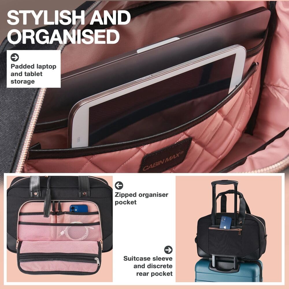 Cabin Max Vela Reisetasche, fliegenfrei auf Easyjet, Damen Reisetasche (40 x 25 x 20cm, Schwarz) 40