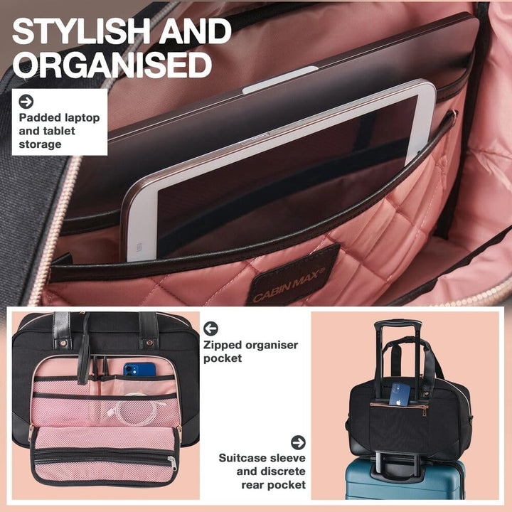 Cabin Max Vela Reisetasche, fliegenfrei auf Easyjet, Damen Reisetasche (40 x 25 x 20cm, Schwarz) 40