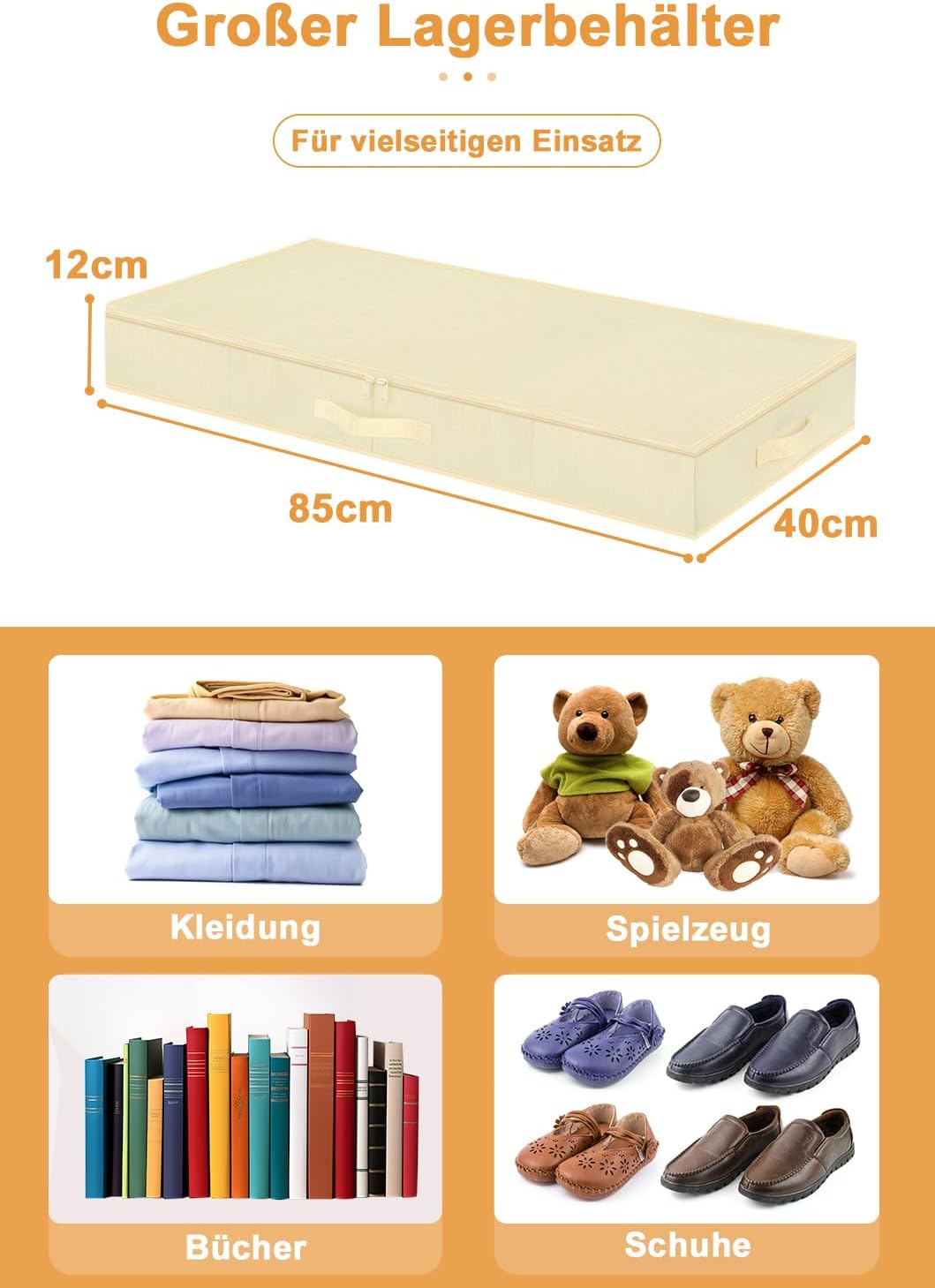 Unterbett Aufbewahrungsbox 2er Set, Faltbare Unterbett Aufbewahrung mit Deckel, Stabil & Wasserdicht