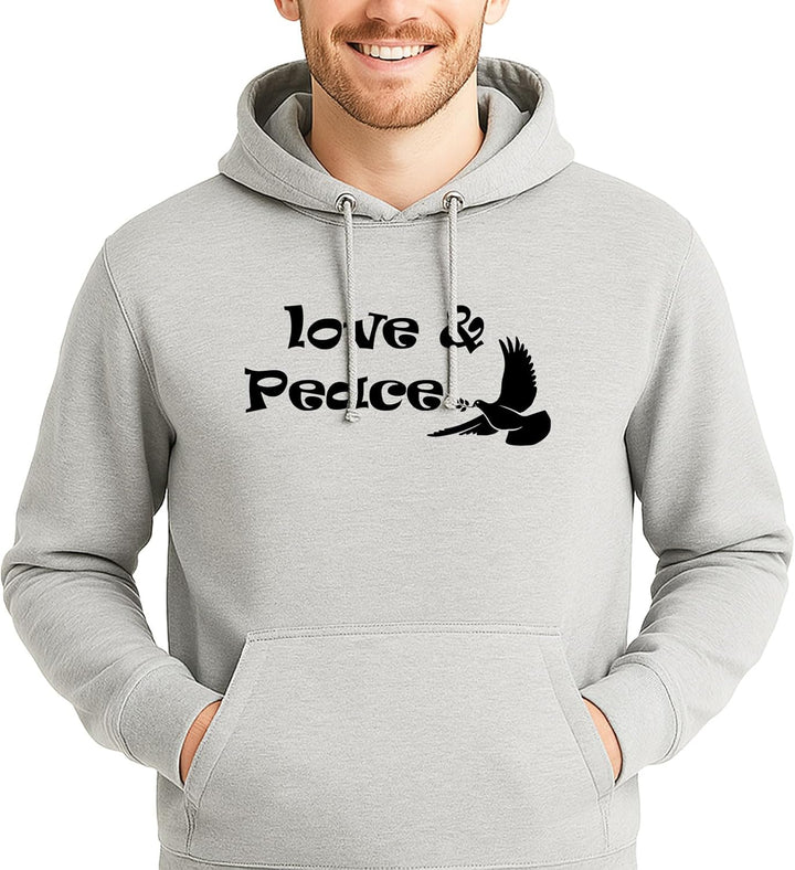 huuraa Unisex Hoodie Love & Peace Taube Pullover Vegan Grösse S Heather Grey mit Friedensmotiv Gesch