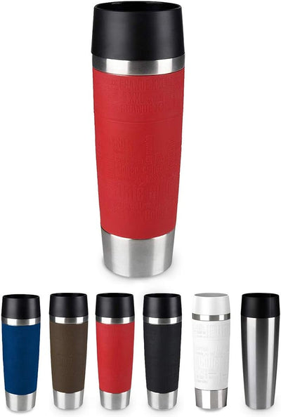 Emsa Standard-Design Travel Mugs, schwarz/rot, 2 x 500ml 2 Stück (1er Pack) Schwarz + Rot, 2 Stück (