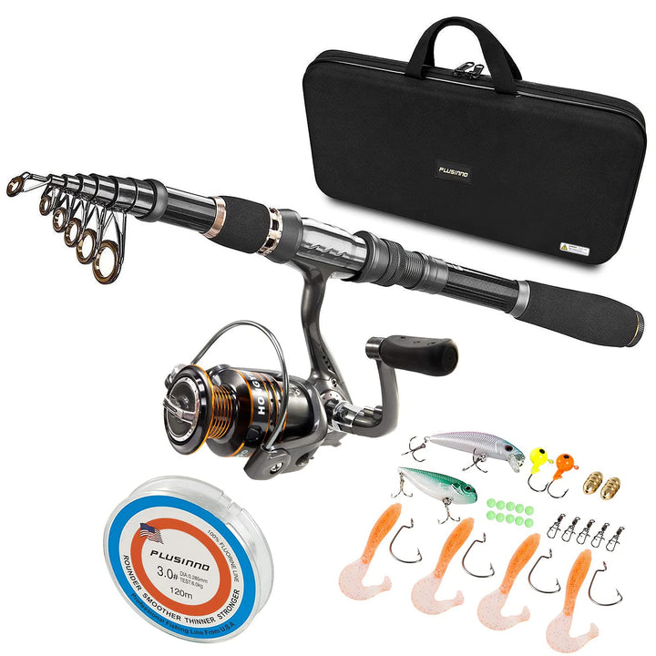 PLUSINNO Teleskop Rute und Rolle Combos Full Kit, Spinning Fishing Gear Organizer Pole-Sets mit Line