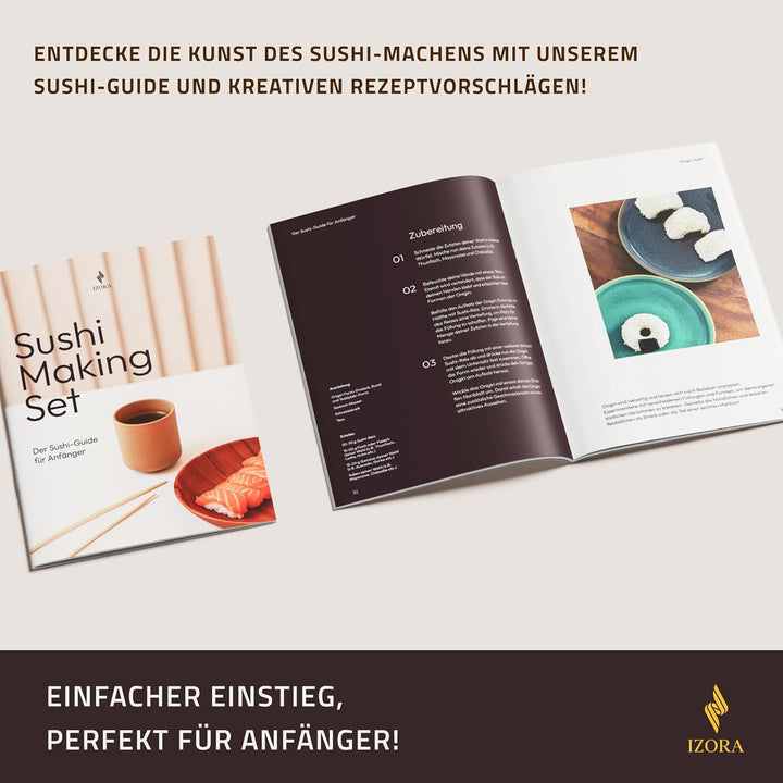 IZORA Sushi Maker Set mit Anfänger-Guide inkl. ausführlicher Anleitung, einfache Rezeptvorschläge -