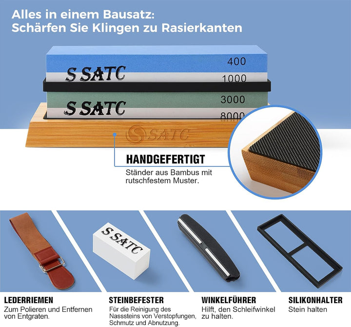 S SATC Schleifstein Messer Set Körnung 400/1000/3000/8000 Wetzstein Messer Schärfen Messerschärfer m