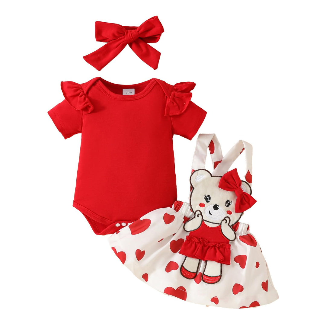 Neugeborenes Baby Mädchen Röcke Sets Rüschen Top + Plaid/Dots/Bowknot Overalls Hosenträger Kleid + S