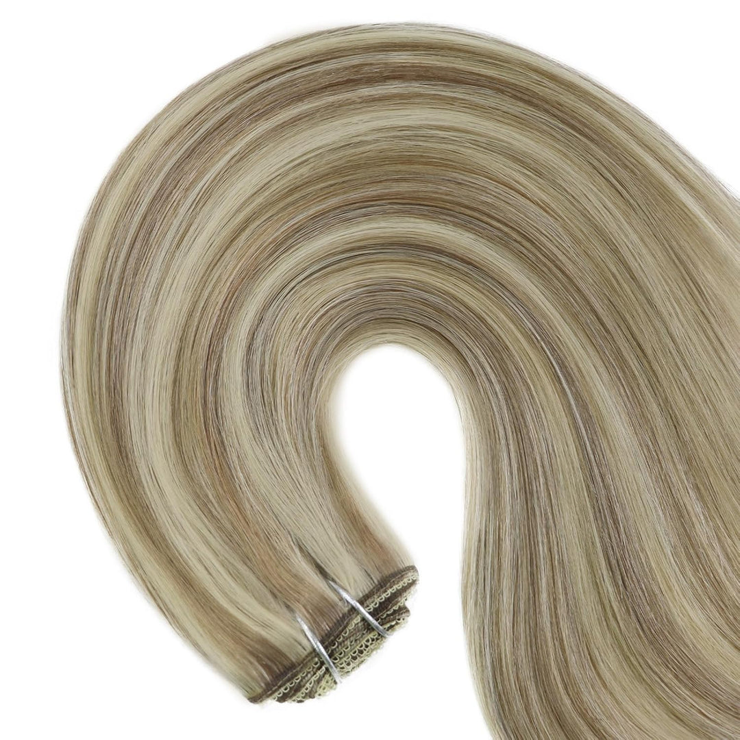 Fshine Clip in Highlight Extensions Echthaar 7Stück/120g Doppelt Tressen Für Vollen Kopf Echthaar Cl