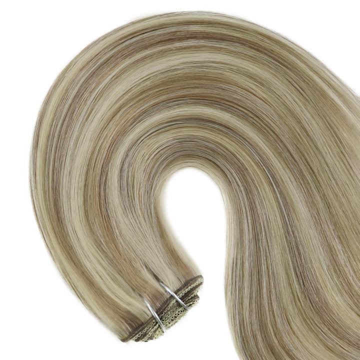 Fshine Clip in Highlight Extensions Echthaar 7Stück/120g Doppelt Tressen Für Vollen Kopf Echthaar Cl