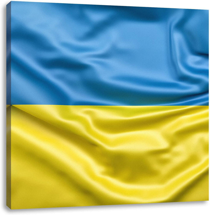 Pixxprint Ukraine Flagge als Leinwandbild Quadratisch| Grösse: 60x60 cm | Wandbild | Kunstdruck | fe