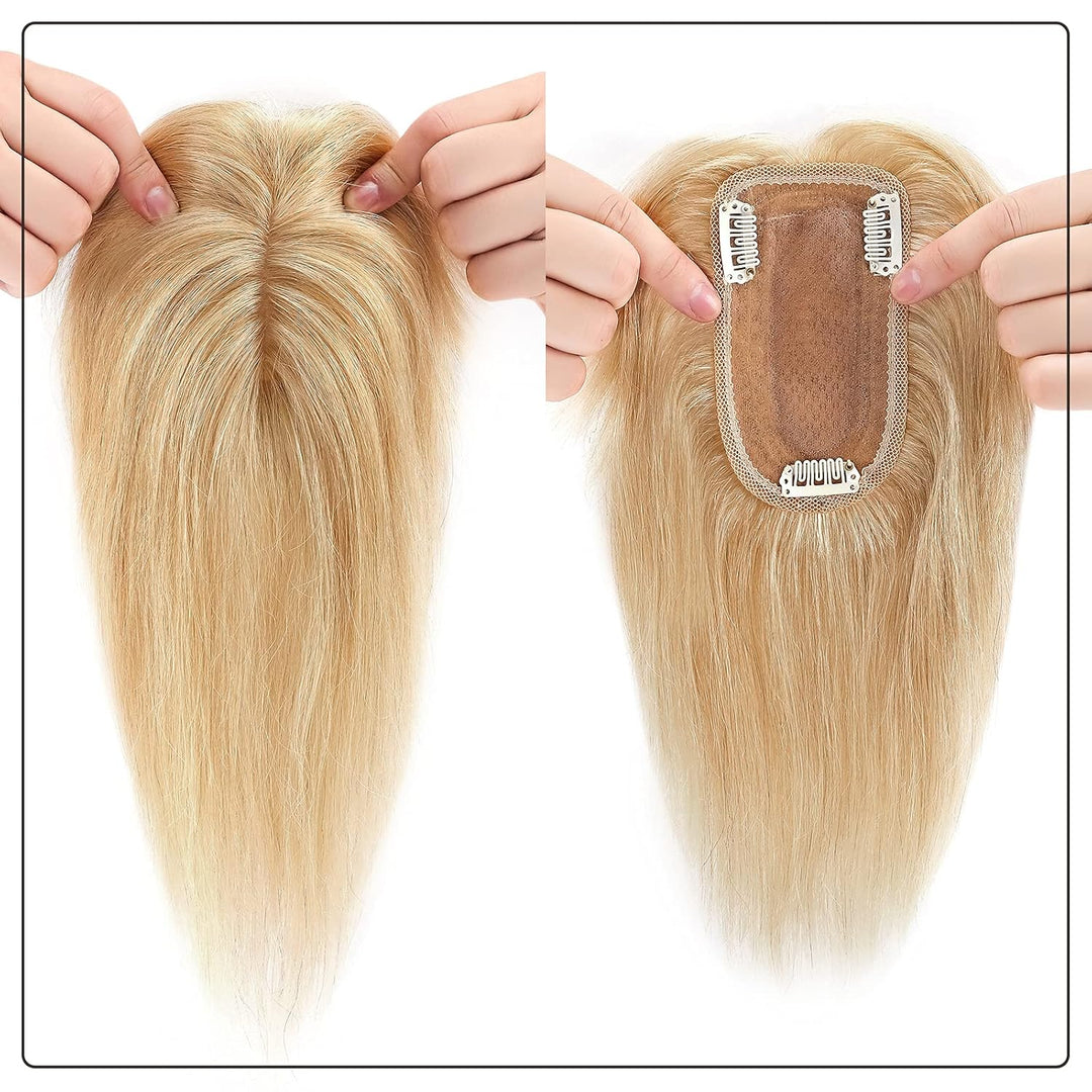 Silk-co Topper Extensions Echthaar Haarteile Echthaar Clip in Extensions Echthaar Glatt Toupet Haarv
