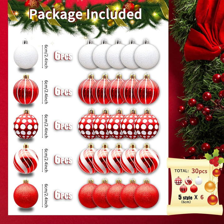 30 Stück, 6 cm, Weihnachtskugeln, Weihnachtskugeln, Weihnachtskugeln, bruchsichere Weihnachtskugeln