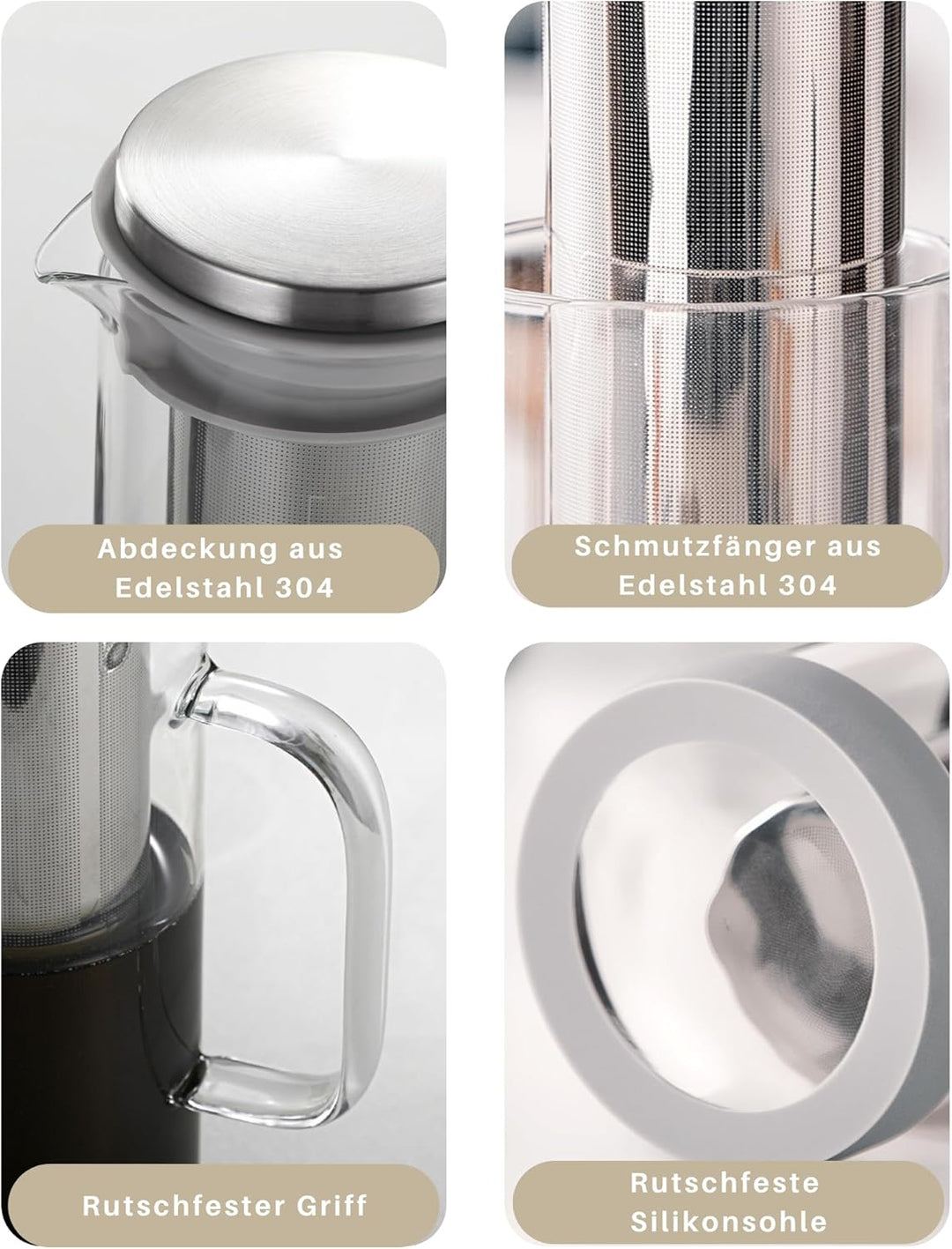 JanYoo Cold Brew Kaffeebereiter 800ml,Glas-Teekanne mit 304 Edelstahlfilter, Brühglas Karaffe Teetas
