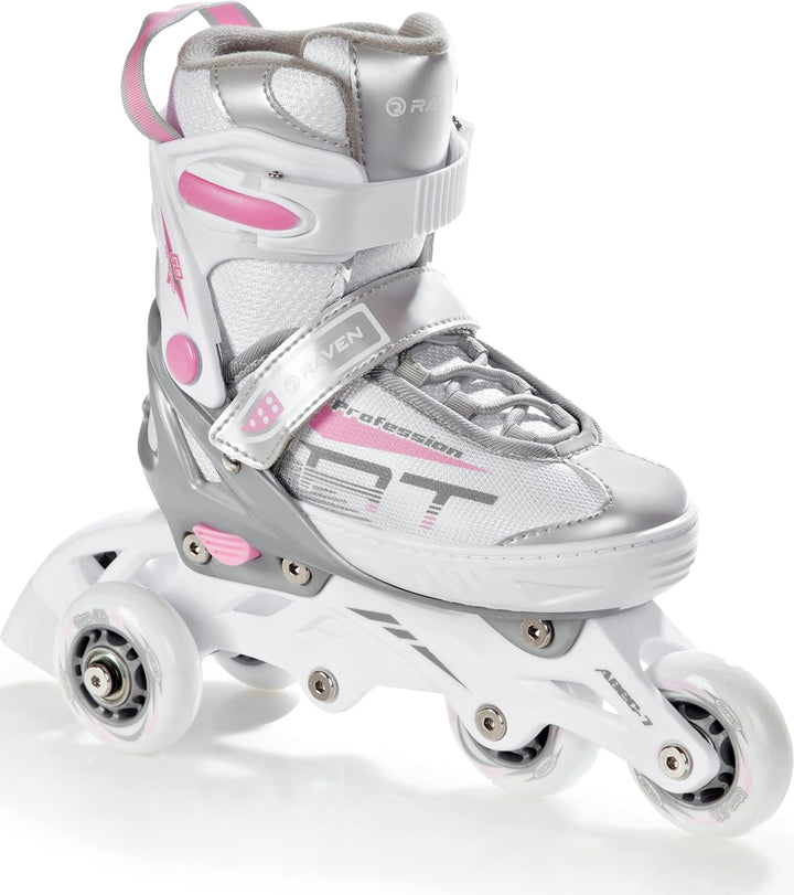3in1 Inline Skates Inliner Triskates Rollschuhe Raven Profession Weiss/Rosa 28-32 (18,5cm-21cm), Wei