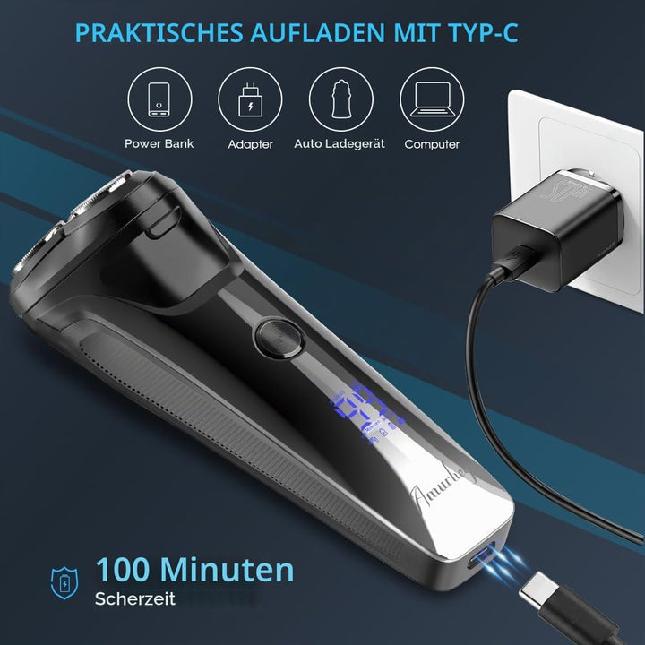 Rasierer Herren Elektrisch, [2025 Neu] Elektrischer Rasierapparat IPX7 Nass-&amp; Trockenrasierer für Mä