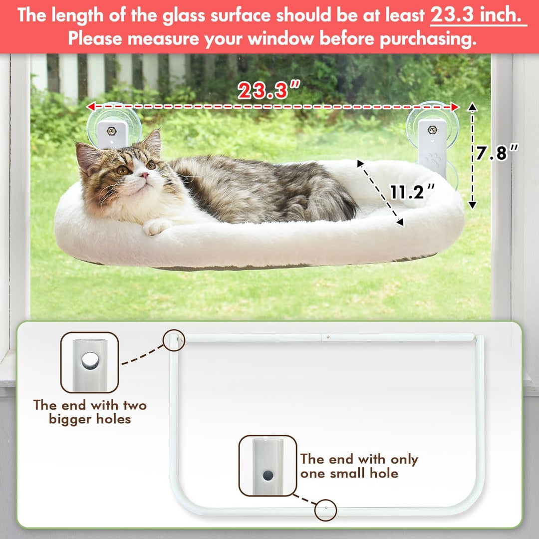 AMOSIJOY Schnurlose Katzenfenstersitzstange, Katzenhängematte für Fenster mit 4 starken Saugnäpfen,