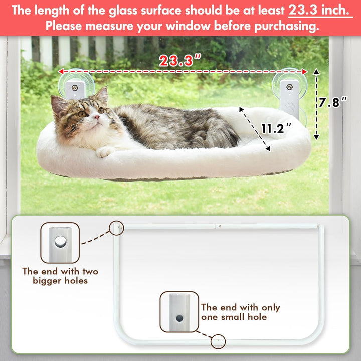 AMOSIJOY Schnurlose Katzenfenstersitzstange, Katzenhängematte für Fenster mit 4 starken Saugnäpfen,