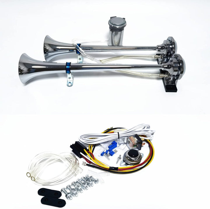YIYIDA Air Horn Autohupe Lufthorn 12V Höhen und Bässe Doppelrohrhorn 165db Auto Lautsprecher Silber