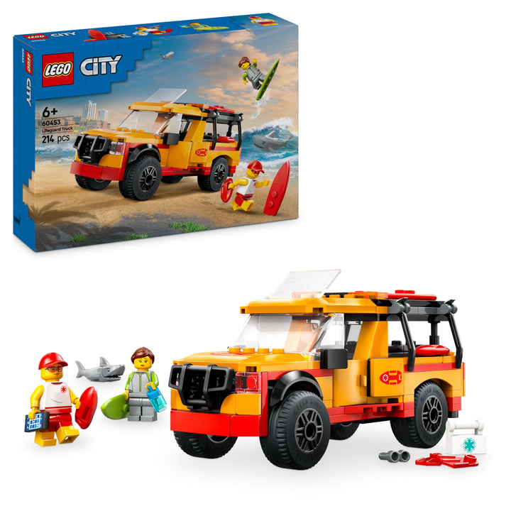 LEGO City Einsatzfahrzeug der Rettungsschwimmer - Geländewagen Spielzeug mit 2 Minifiguren und Hai -
